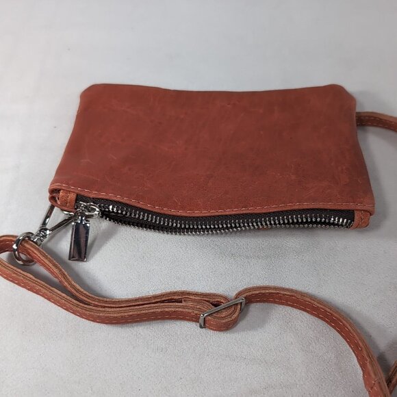 Maxon Collection Italy Leather Crossbody Burnt Orange Brown Adjustable Strap - Picture 9 of 13